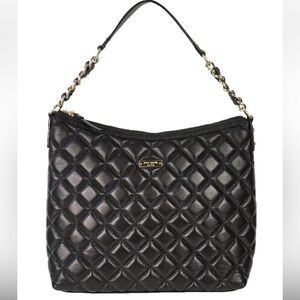 Kate Spade Gold Coast Serena black sparkly patent leather quilted hobo bag